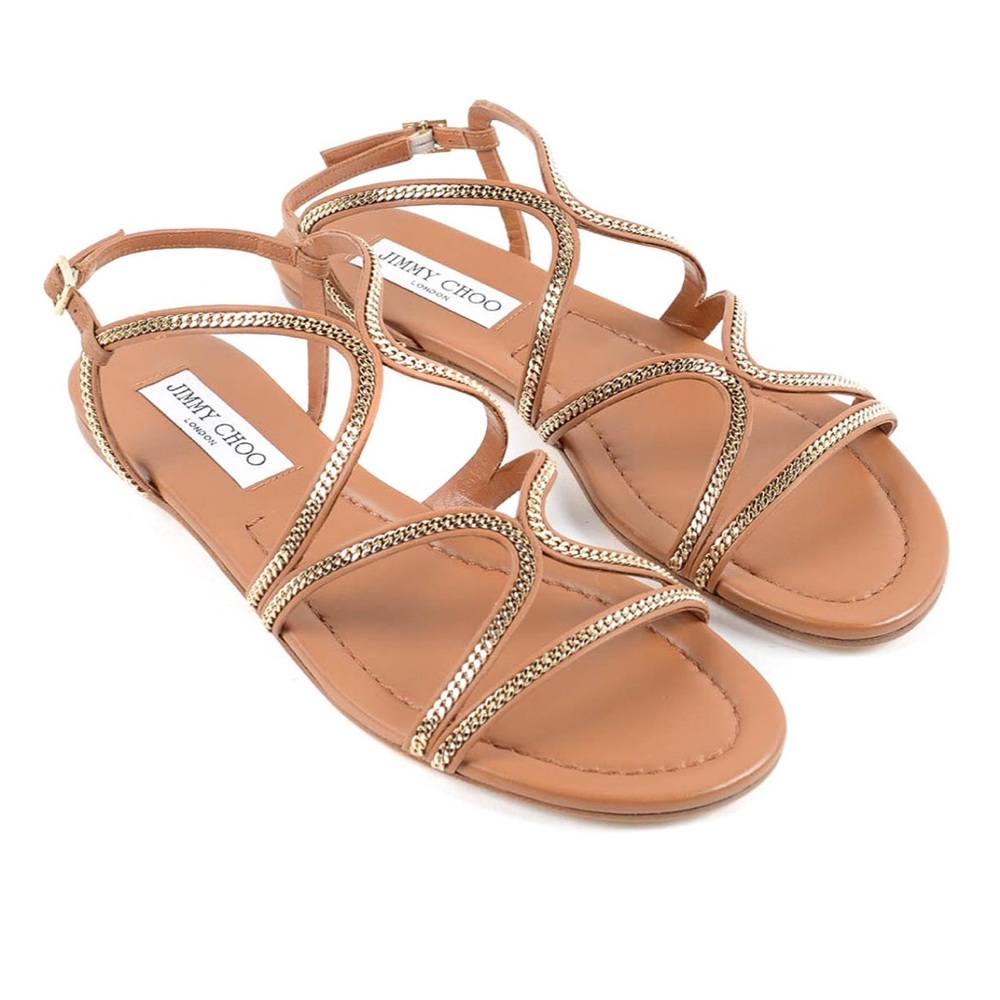 Authentic Jimmy Choo Nickel Flat Chain Sandals